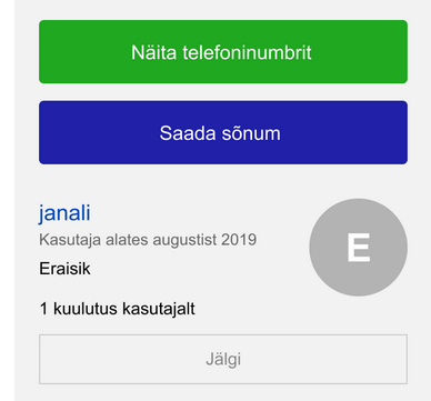 Kasutajanime kuvamine kuulutuse lehel